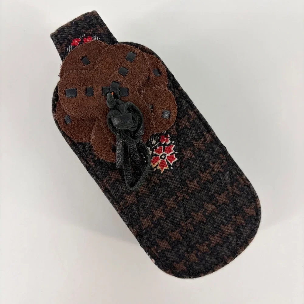 Vtg Vera Bradley Houndstooth Floral Quilted Cell Phone Case with Belt Clip Brown